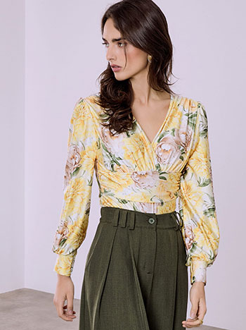 Bodysuit floral with shirred details in yellow