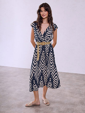 Midi wrap front dress with belt in dark blue