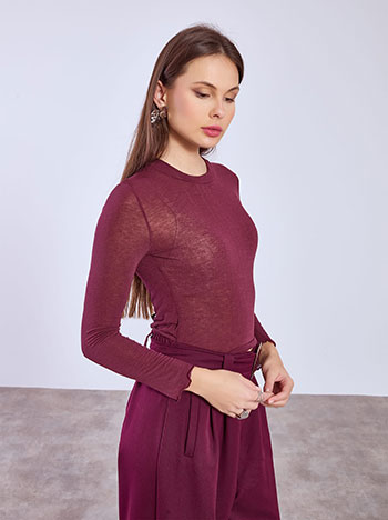 Μπλούζα μονόχρωμη με βισκόζη σε μπορντό