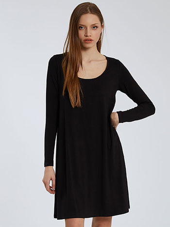 Midi φόρεμα, στρογγυλη λαιμόκοψη, ύφασμα με ελαστικότητα, celestino collection, μαυρο