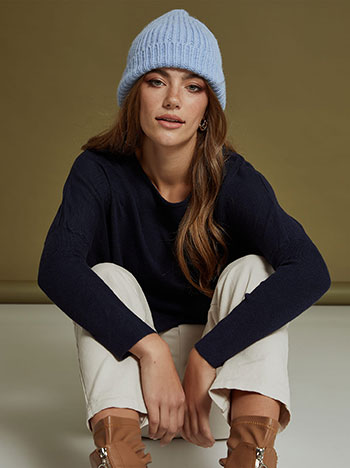Knitted beanie with cotton in light blue