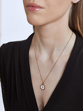 Chain necklace with moon in white
