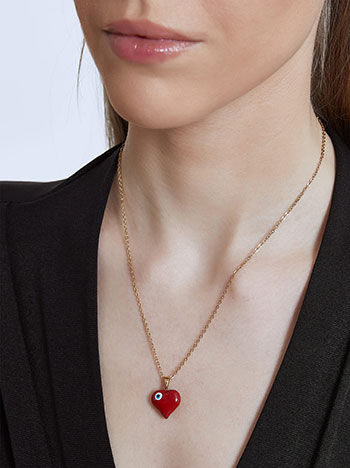 Necklace heart with evil eye in red