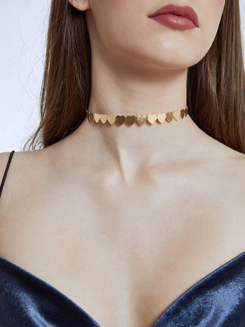 Choker necklace with hearts in gold
