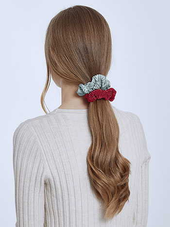 2 pieces pleated scrunchies set in red silver