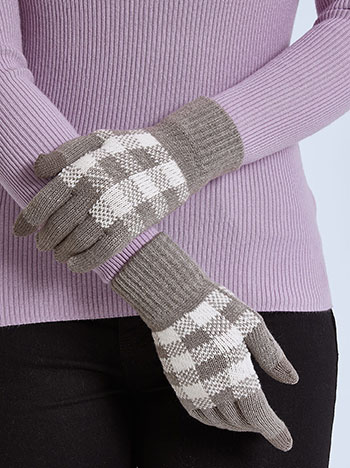Knitted plaid gloves in grey