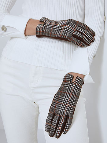 Plaid gloves in brown
