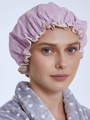 Shower cap with hearts in lilac