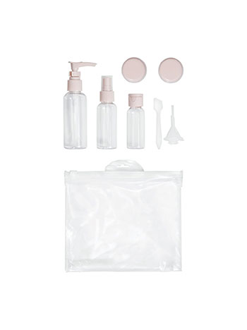 Travel bottles set 8 pieces in white pink