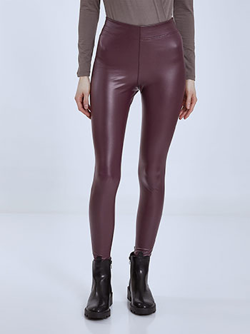 Leather effect leggings with fleece lining in dark purple