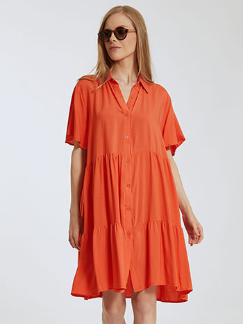 Φόρεμα με κουμπιά, κλασικός γιακάς, πορτοκαλι
