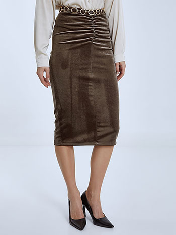 Φούστες/Midi Βελούδινη φούστα με σούρα WQ2177.2001+1