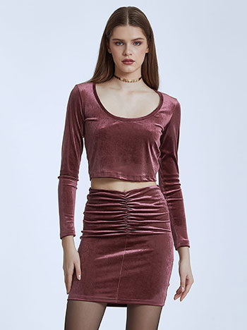 Mini velvet skirt in wine red