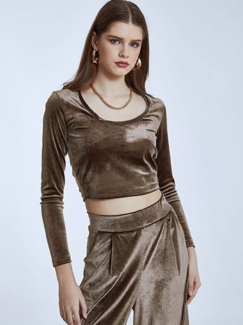 Cropped velvet top in brown