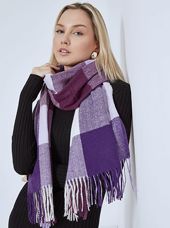 Plaid fringed scarf in purple