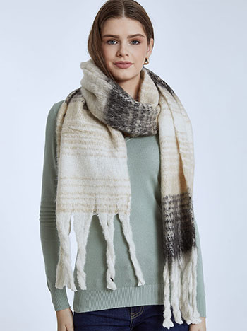 Fluffy fringed scarf in off white