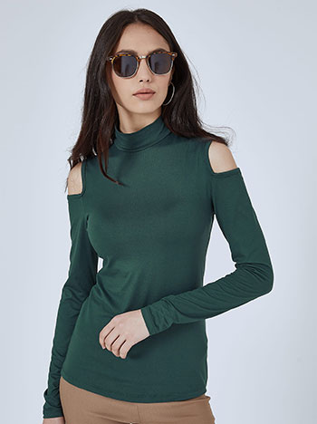 Top with shoulder cut outs in dark green