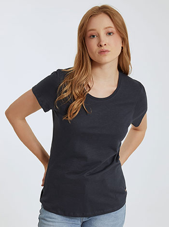 Βαμβακερό μονόχρωμο T-shirt σε σκούρο μπλε