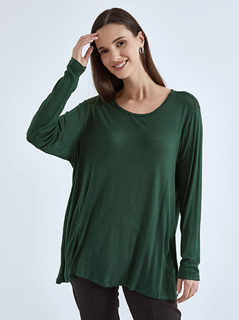 Μπλούζα με άνοιγμα στην πλάτη, στρογγυλή λαιμόκοψη, απαλή υφή, ύφασμα με ελαστικότητα, celestino collection, πρασινο σκουρο