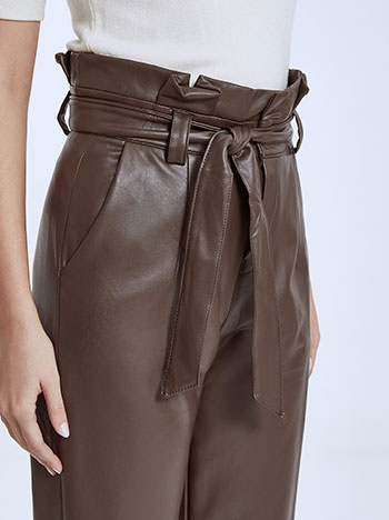 Belted faux-leather pants in Dark Brown