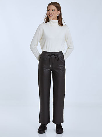 Leather effect trousers with elastic waistband in black, 11.99€