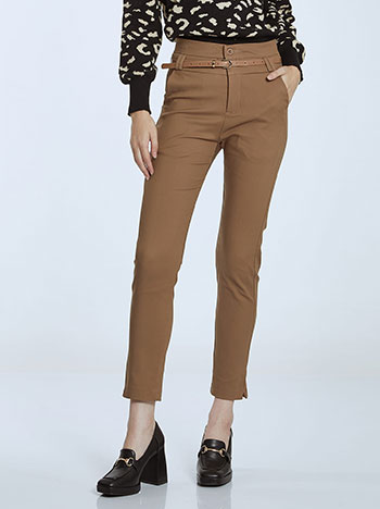 Trousers with detachable belt in camel