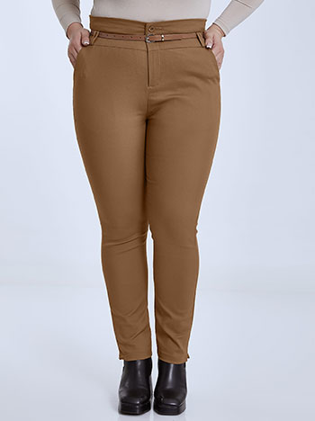 Trousers with detachable belt in camel