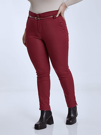 Trousers with detachable belt in wine red