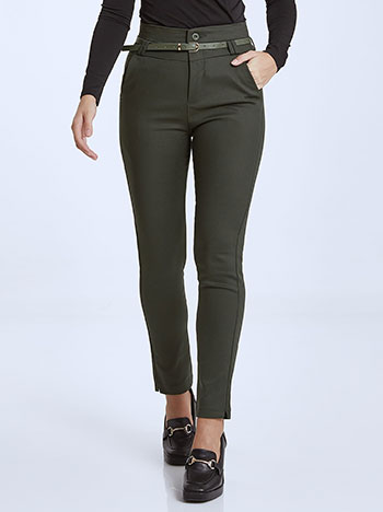 Trousers with detachable belt in khaki