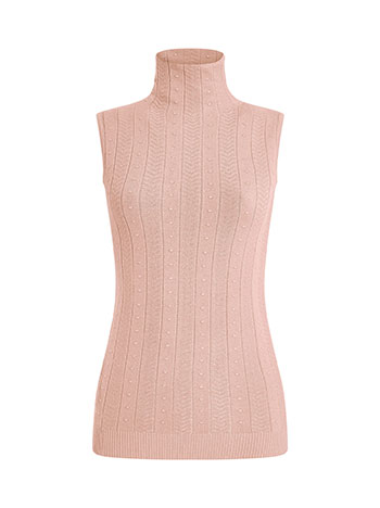 Sleeveless turtleneck with textured detais in dusty pink Celestino