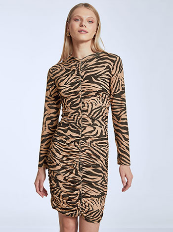 Φόρεμα με σούρες σε animal print WQ7835.8353+1