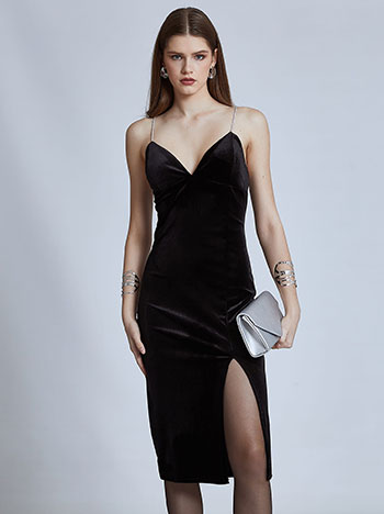 Φορέματα/Midi Βελούδινο φόρεμα με strass τιράντες WQ7835.8426+1
