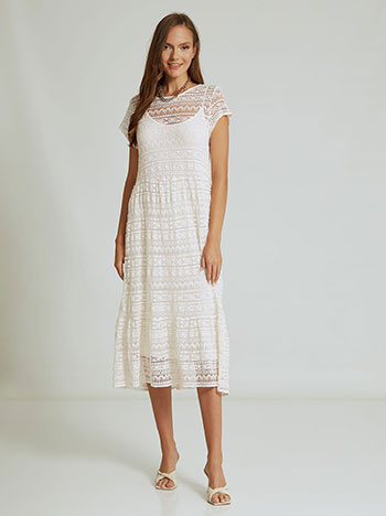 Midi φόρεμα από δαντέλα σε λευκό