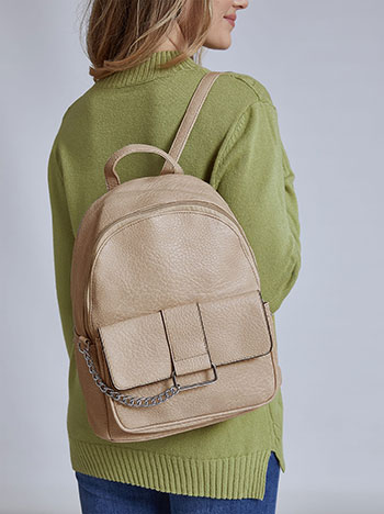 Backpack with decorative chain in beige