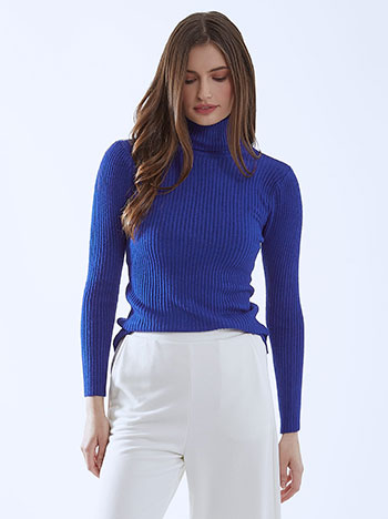 Ribbed soft touch turtleneck in electric blue