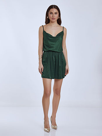 Mini satin dress in dark green | Celestino