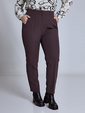 High waist trousers with decorative seams in dark purple