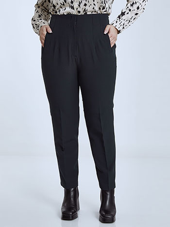 High waist trousers with decorative seams in dark blue