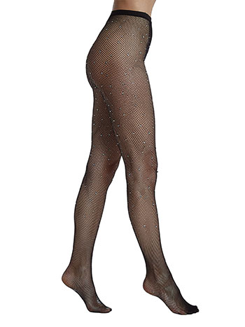 Fishnet tights with strass in black