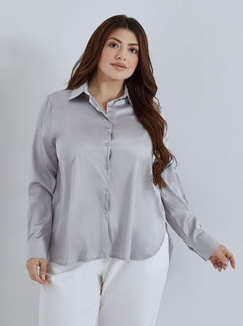 Asymmetric satin shirt in grey
