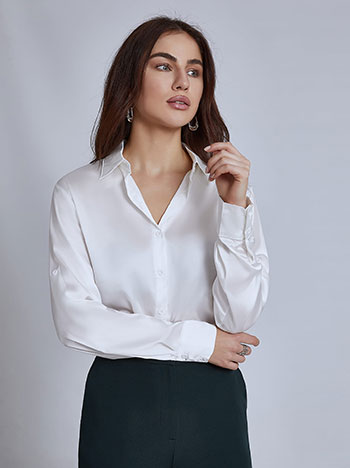 Asymmetric satin shirt in white
