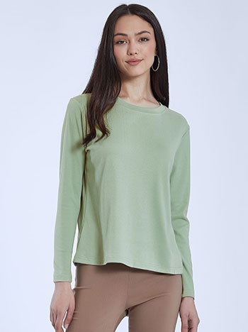 Μονόχρωμη μπλούζα με απαλή υφή, στρογγυλή λαιμόκοψη, ύφασμα με ελαστικότητα, πρασινο ανοιχτο