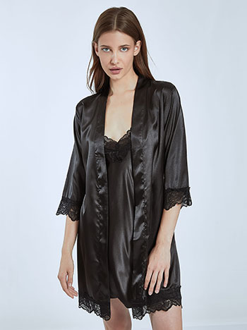 Nightdress with robe set in black