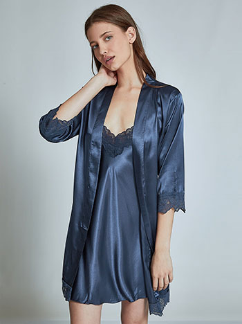 Nightdress with robe set in dark blue