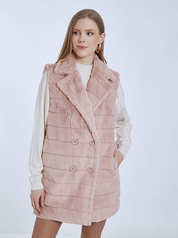 Long fur vest in dusty pink