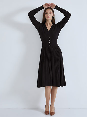 Knitted dress with strass buttons in black