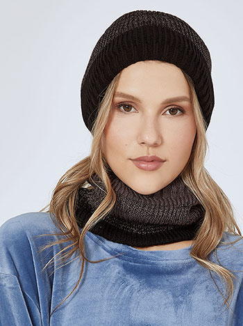 Σετ σκούφος με κασκόλ λαιμό σε μαύρο