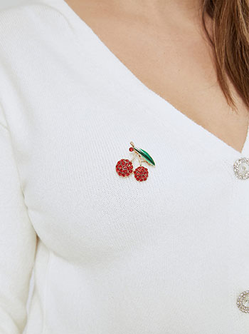 Pin with strass cherries in red