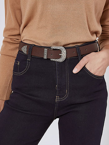 Leather effect belt in brown