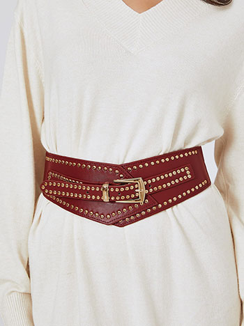 Belt elastic with studs in dark red